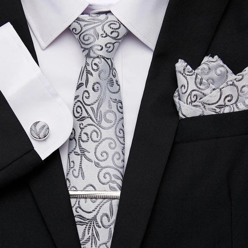 

Jacquard Woven Wedding Tie Hanky Cufflinks Tie Clips Set Neck Tie Men`s Tie 100% Silk 7.5cm For Men Business Party 12601