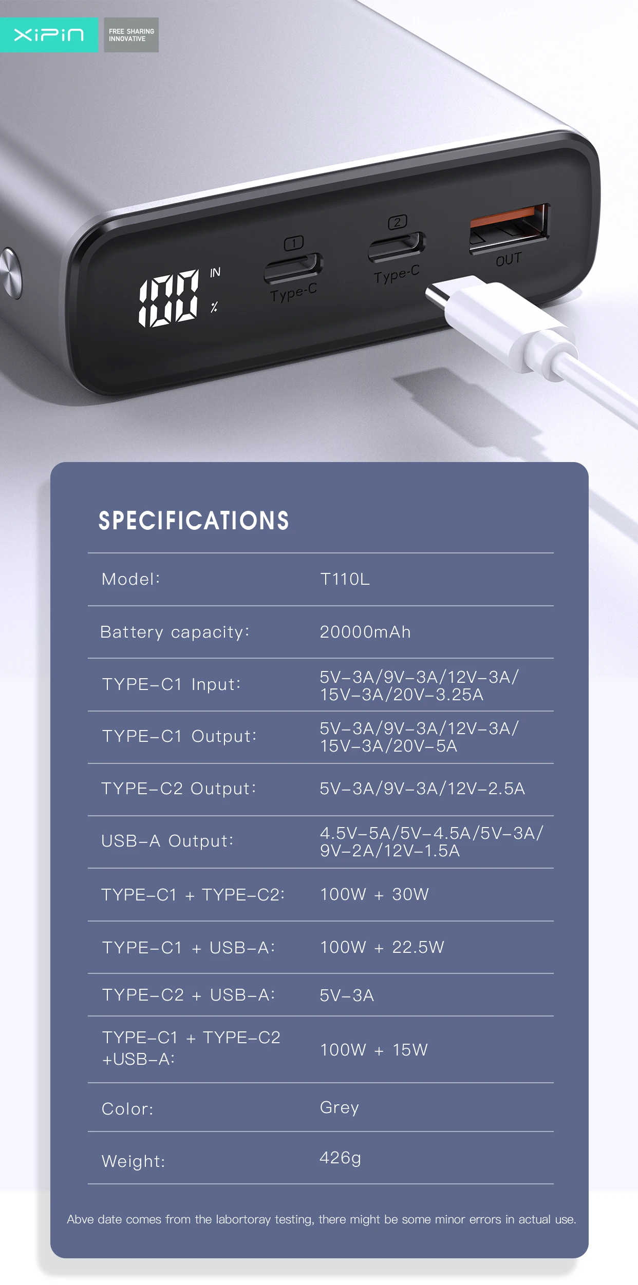 Laptop Power Bank PD 100W Fast Charging Phone Auxiliary Battery External Battery Pack for Apple Xiaomi OPPO Laptop Fast Charger portable usb charger