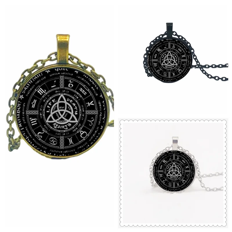 2020 New Pagan Wheel Of The Year Necklaces Pentagram Pendant Round Photo Wiccan Jewelry Glass