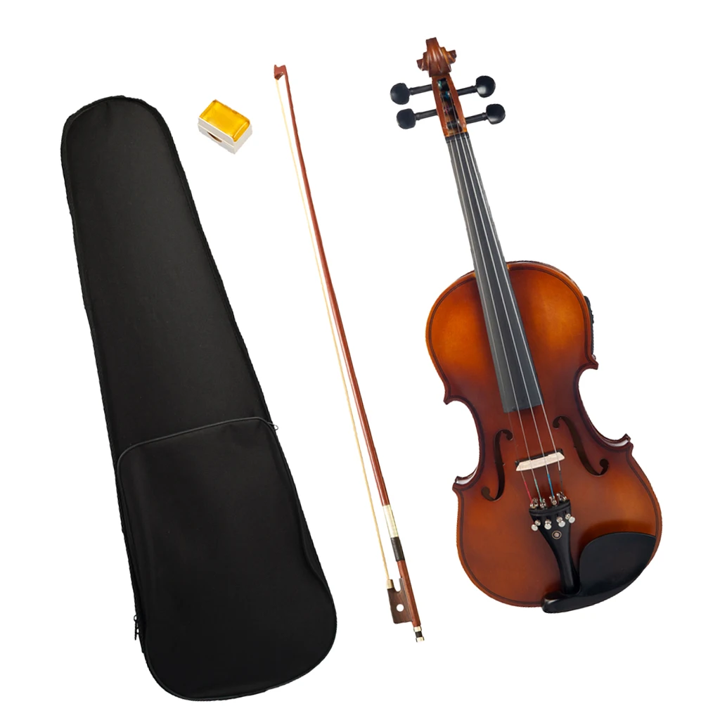 1 Set Solid Wood Silent Electric Acoustic Violin with Storage Bag Bow Rosin- 4/4