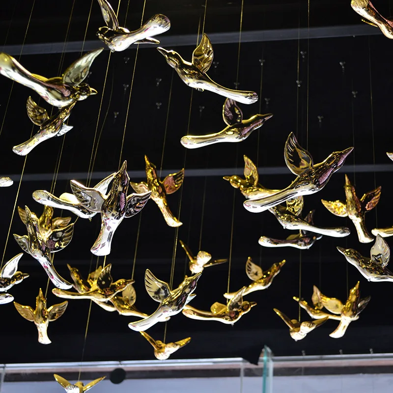 Hanging Gold plated Birds Decoration Hotel Acrylic wall hanging decor fairy garden miniatures home decoration christmas figurine Hanging Gold plated Birds Decoration Hotel Acrylic wall hanging decor fairy garden miniatures home decoration christmas figurine