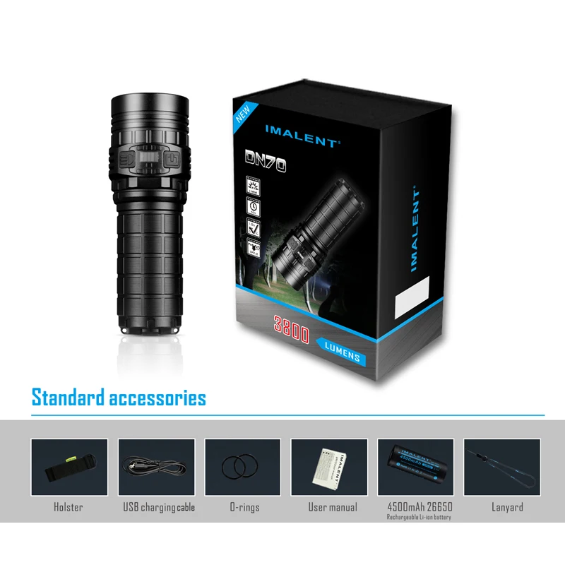 

IMALENT DN70 New Tail Cap XHP70 3800LM 6 Modes 325 Meters Multi-Level USB Rechargeable LED Flashlight IPX-8 waterproof Torch
