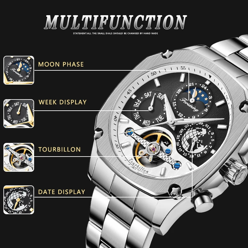 FORINING мужские часы автоматические механические часы Moon phase Tourbillon часы для мужчин s Скелет Мужские часы Relogio Masculino подарки