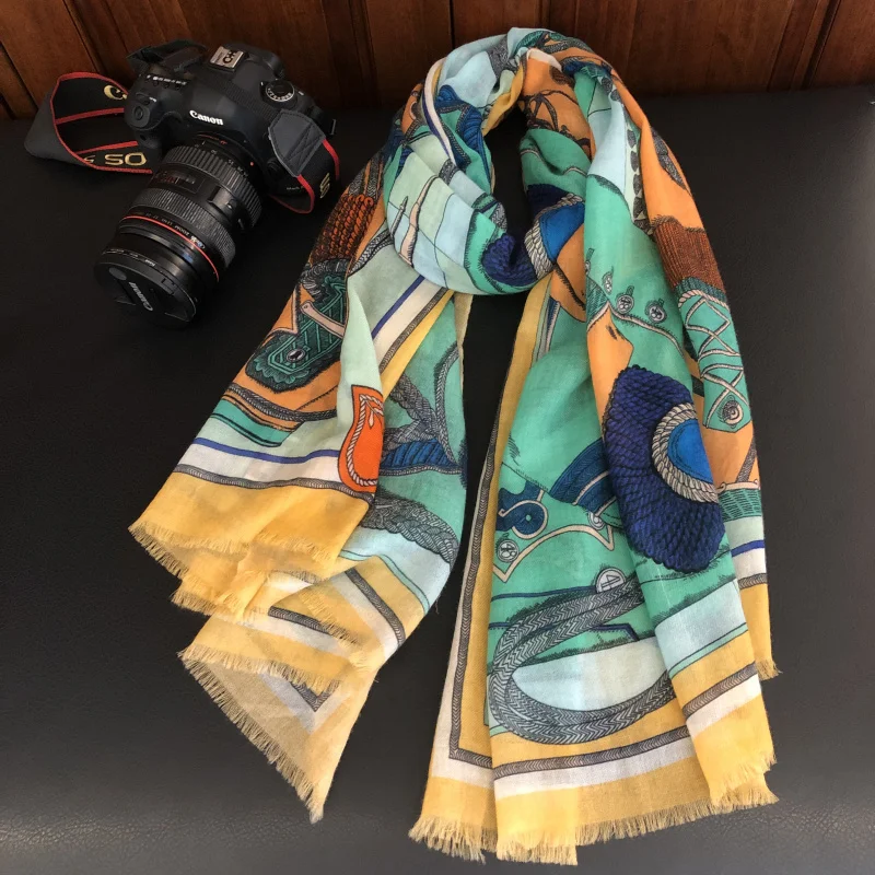 

Luxury Brand Scarf Women Saddle Printing 100% Cashmere Scarves Lady Shawls Wraps Hijabs Pashmina 200*100cm Soft Warm Winter