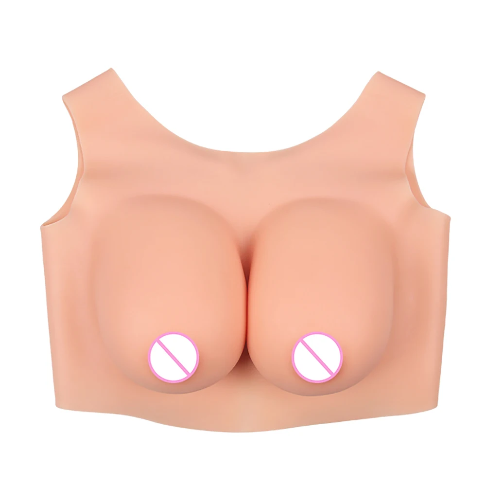 KUMIHO 1G Filled with Silk Cotton Backless Round Collar Silicone Breast Fake Boobs False Chest for Drag Queen Crossdresser