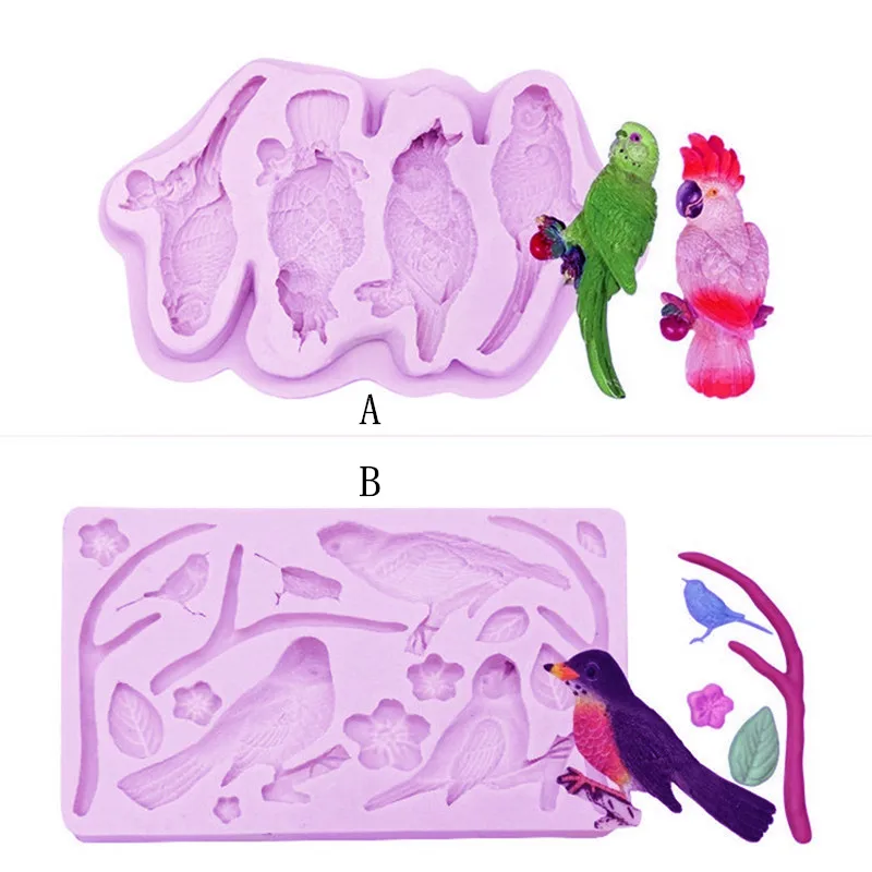 

Parrot Branch Flower Fondant Cake Silicone Mold DIY Surround Chocolate Cake Decoration Tools Kitchen Baking Accessories