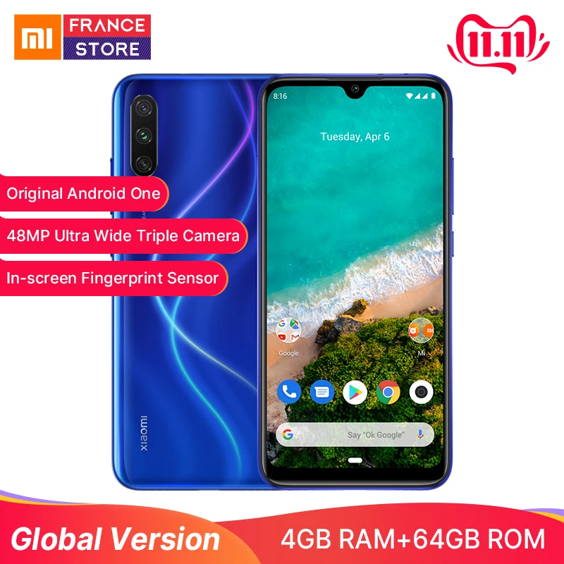 Глобальная версия Xiaomi Mi A3 4GB 64GB celular 4G Смартфон Snapdragon 665 cpu 6 088 AMOLED 48MP 4030mAh Мобильный