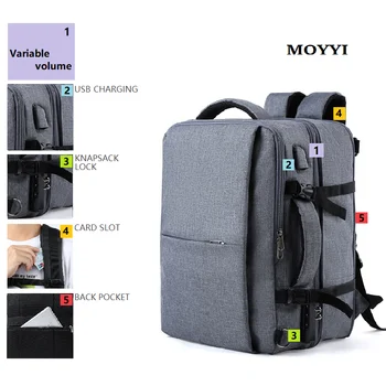 

MOYYI Business USB Travel Double Compartment Backpacks Multi-Layer Unique Digital Bag 15.6 inch Laptop Mens Anti-thief Backpack