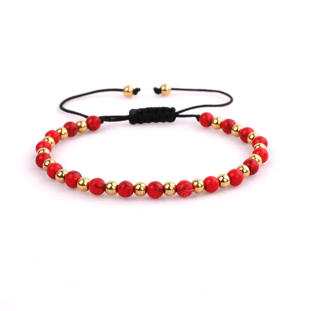 Fashion Beads Women Men Jewelry New Design Small 4mm Gold Stainless Steel Beads DIY Letters Inspired Bracelet Women Men Red stone