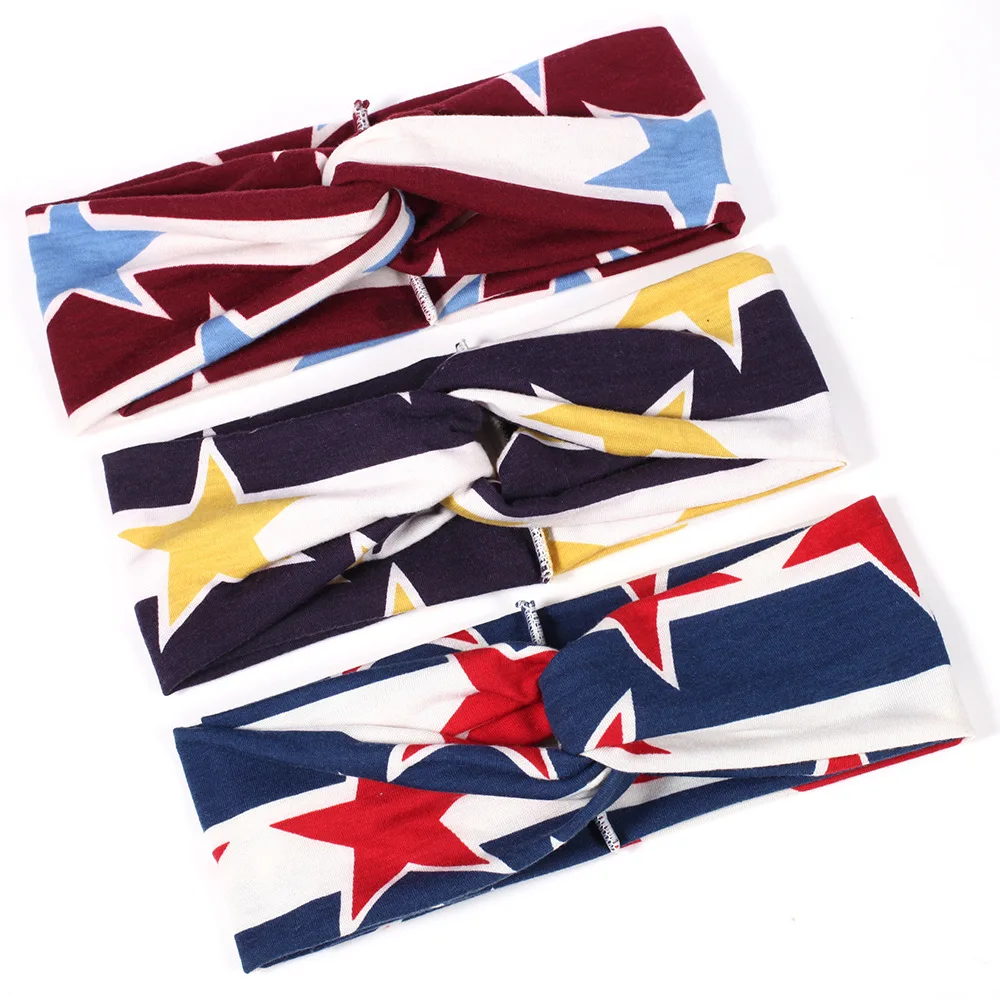 

2019 New Style Europe And America Five-pointed Star Printed Headband Joint Double Layer Pattern Fashion Hair Band