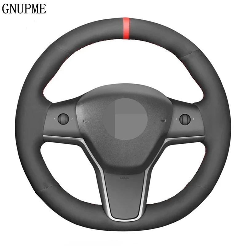 Diy Handstitched Soft Nonslip Black Genuine Leather Suede Car