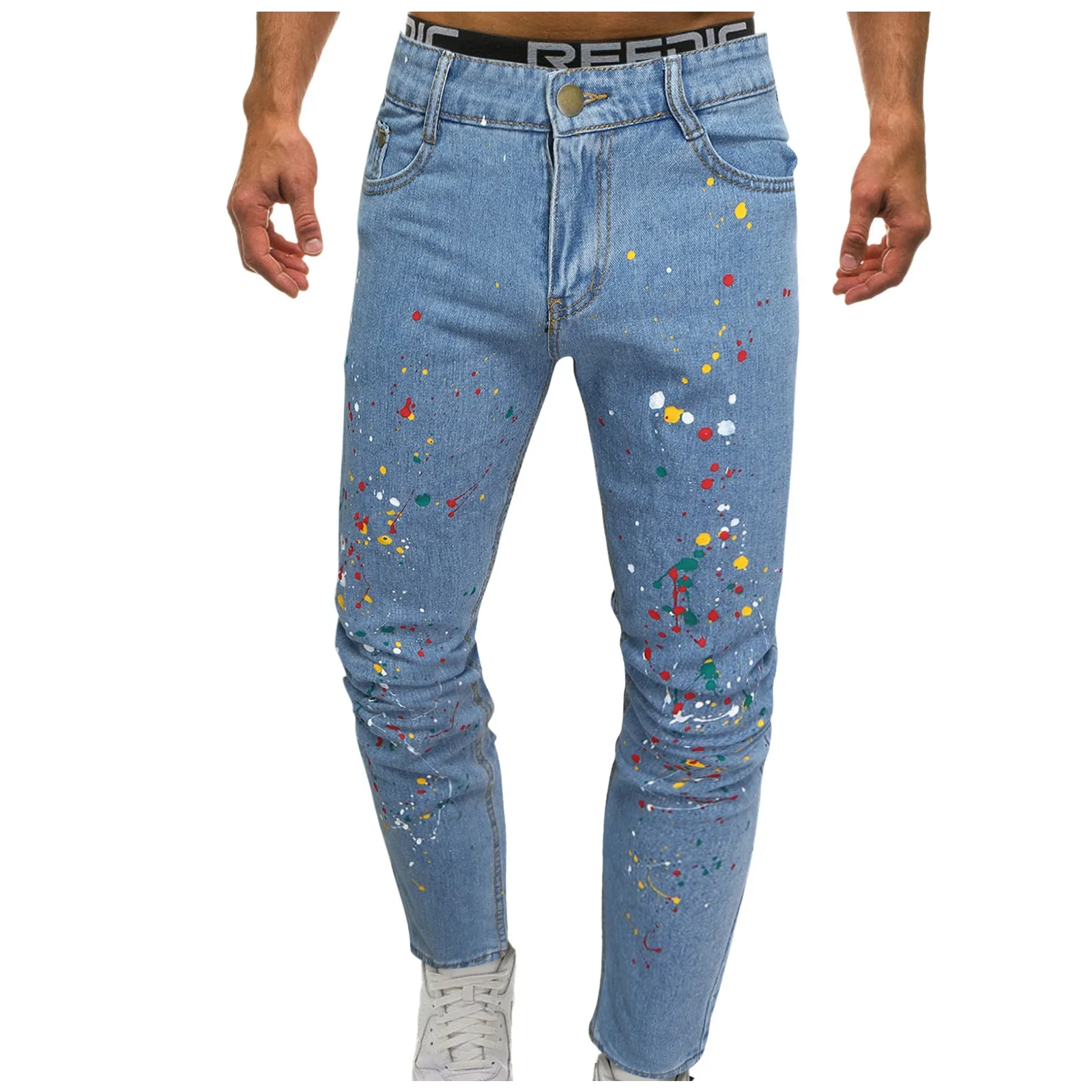 Men's Fashion Comfortable Casual Daily Mid-waist Slim-fit Jeans Men's Printed Drawstring  Jeans With Pocket джинсы для мужчин 2