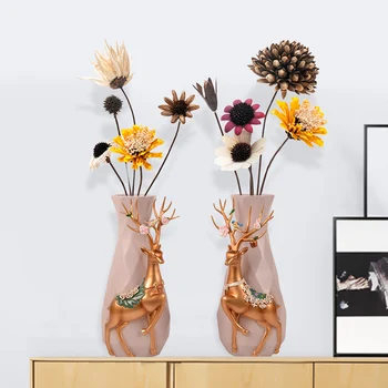

2 PCS/SET NORDIC LUXURY FLOWER VASE DECOR CREATIVE RESIN DEER DRIED FLOWER FLORAL ORGAN ART HOME OFFICE DECORATION R2735