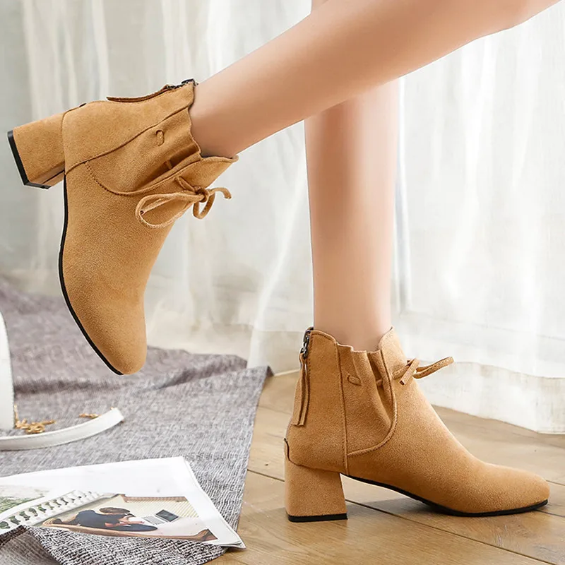 

Shoes Lady Boots Winter Women Chunky Heel Zipper Round Toe Bootee Woman 2019 Clogs Platform Ladies Rock Rubber Med Ankle High