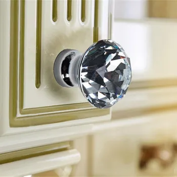 KKFENG Super Bright Single Hole Crystal Handle Jewelry Armoire Handle Kitchen Cabinet Door Pulls Crystal Handle For Drawer