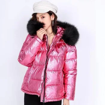

2019 Colorful jacket women parka loose short cotton women winter coat cool fur collar hooded ladies jackets new arrival DR1189