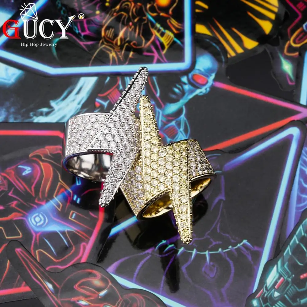 GUCY Lightning лед из кубического циркония для мужчин кольцо 14 K медь золотистые и