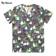 Рождественская елка печать Скраб Топы больница доктор хирургический для мужчин и женщин хлопок серый медицинская форма Одежда для кормления спа-униформа