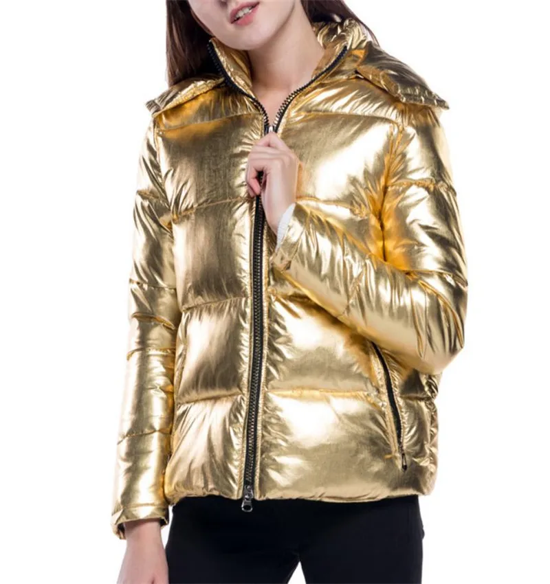

Metallic Golden Down Cotton Cap Lady's Cotton Coat Fashion Bright Face Cotton Cap Short Down Cotton Coat in Autumn and Winter