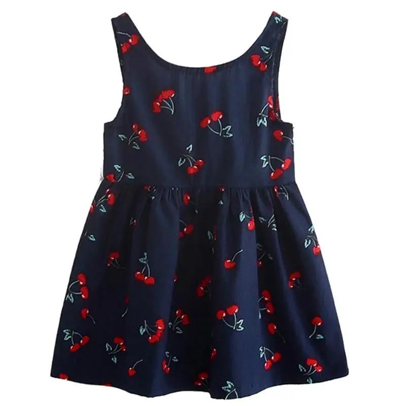 Girls Summer Dress Sleeveless Cherry Bow Decor Children Clothing Princess Dresses for Baby Girl Floral Clothes Vestidos | Детская одежда