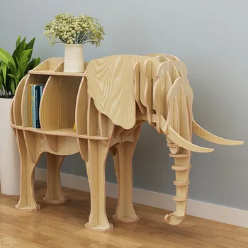 

New Home Decoration Super Big Wood Statue Storage Rack Bookrack 3D Elephant Sculpture Office Shop Animal Statues Bookshelf Decor