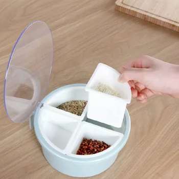 

KitchenAce Plastic 4in1 Kitchen Herb & Spice Seasoning Box Spice Salt Pepper Cumin Storage & Organize Container With Flip Cover