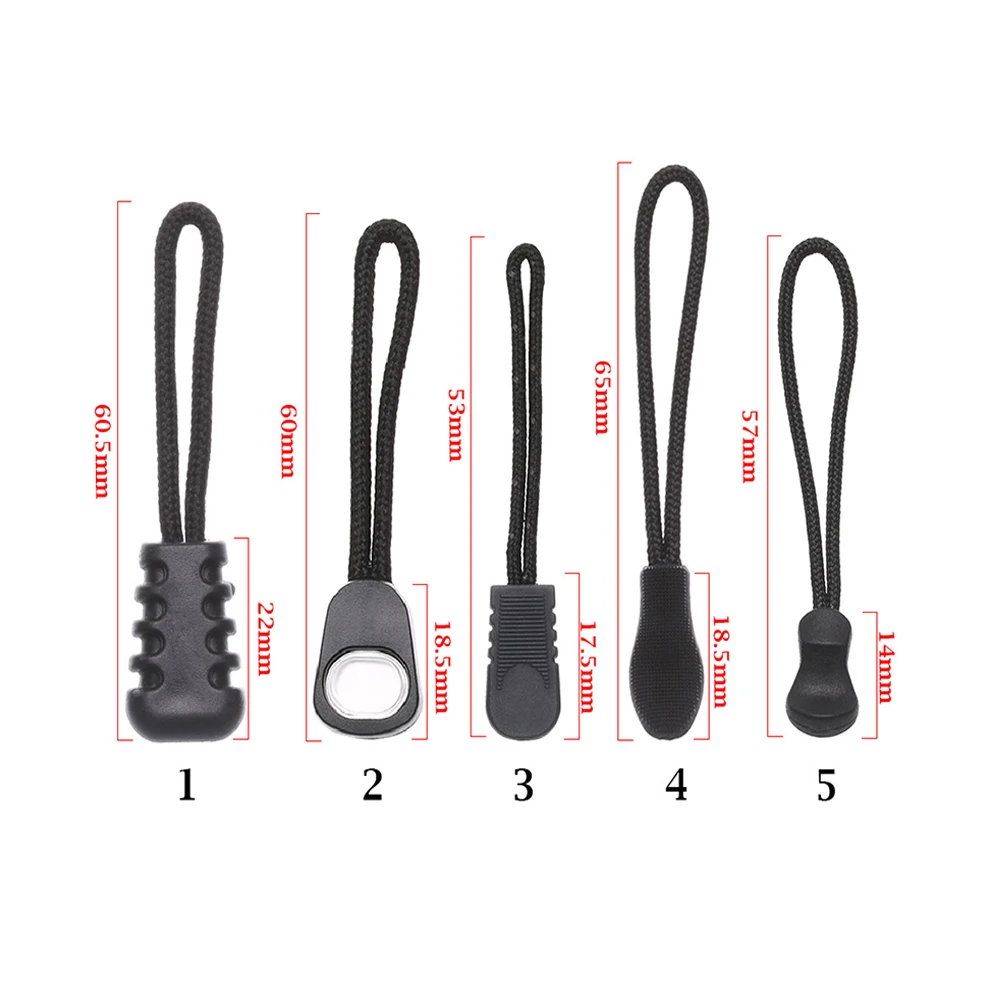 5 PCs Zipper Puller End Fit Rope Tag Fixer Zip Cord Tab Replacement Clip for Broken Buckle Travel Bag Suitcase Tent Backpack 6