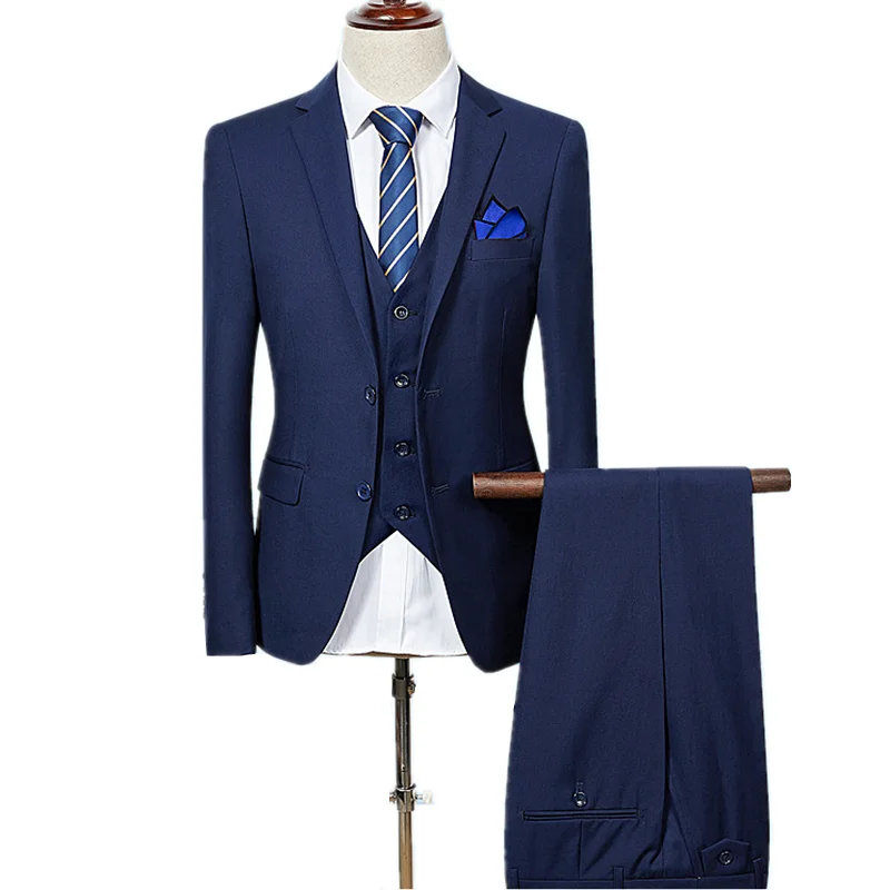 Pure Color Formal 3 Piece Set Men ( Jacket + Vest + Pant ) Wedding ...