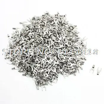 

1000pcs SNB1.25-4 AWG 22-16 Fork Type Uninsulated Spade Cable Terminals