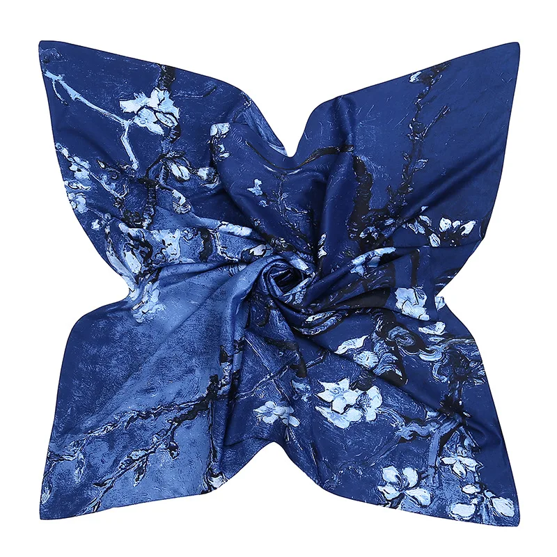 Новое поступление, саржевый Шелковый квадратный шарф для женщин, натуральный шелк, модная картина маслом, абрикосовый цветочный принт, квадратный шарф, Шелковые Подарки