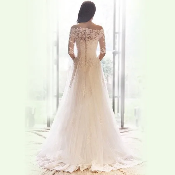 Винтажное кружевное свадебное платье трапециевидной формы с рукавами vestido de noiva, украшенное бисером ручной работы,, платья для матери невесты