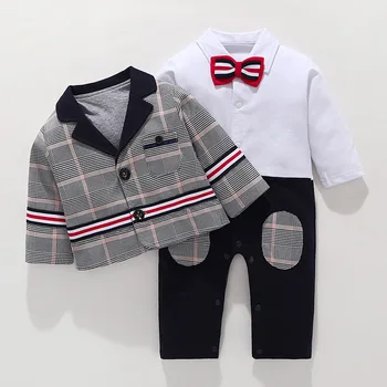 

Famuka Baby Boys Clothing Set 2pcs Fashion Coat +Gentleman Bow Romper Infant Spring Autumn Clothes Newborn Boys Formal Dress