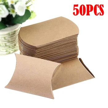 

50PCS Kraft Paper Pillow Favor Box Wedding Party Favour Gift Candy Boxes Home Party Birthday Supply