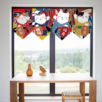 

Japanese-style Lucky Cat Cartoon Triangular Flag Kitchen Half Curtains Hanging Window Short Curtain Partition Decorative MY421#5