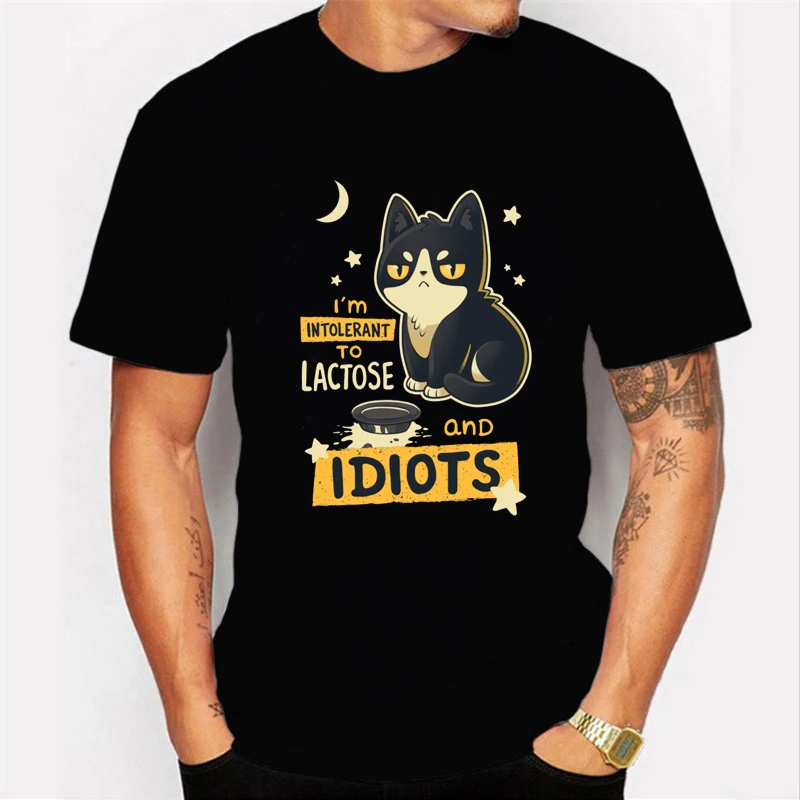 Intolerant Letter T Shirt Funny Cat Graphic Tees Men Hip Hop Tshirt Camiseta Hombre Short Sleeve Cartoon Streetwear T-Shirt