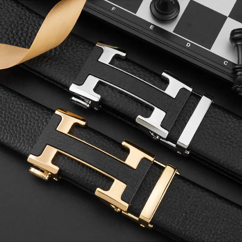 Men Belts Metal Automatic Buckle Brand High Quality Leather Belts for Men Famous Brand Luxury Work Business Strap  ZDP001D 3