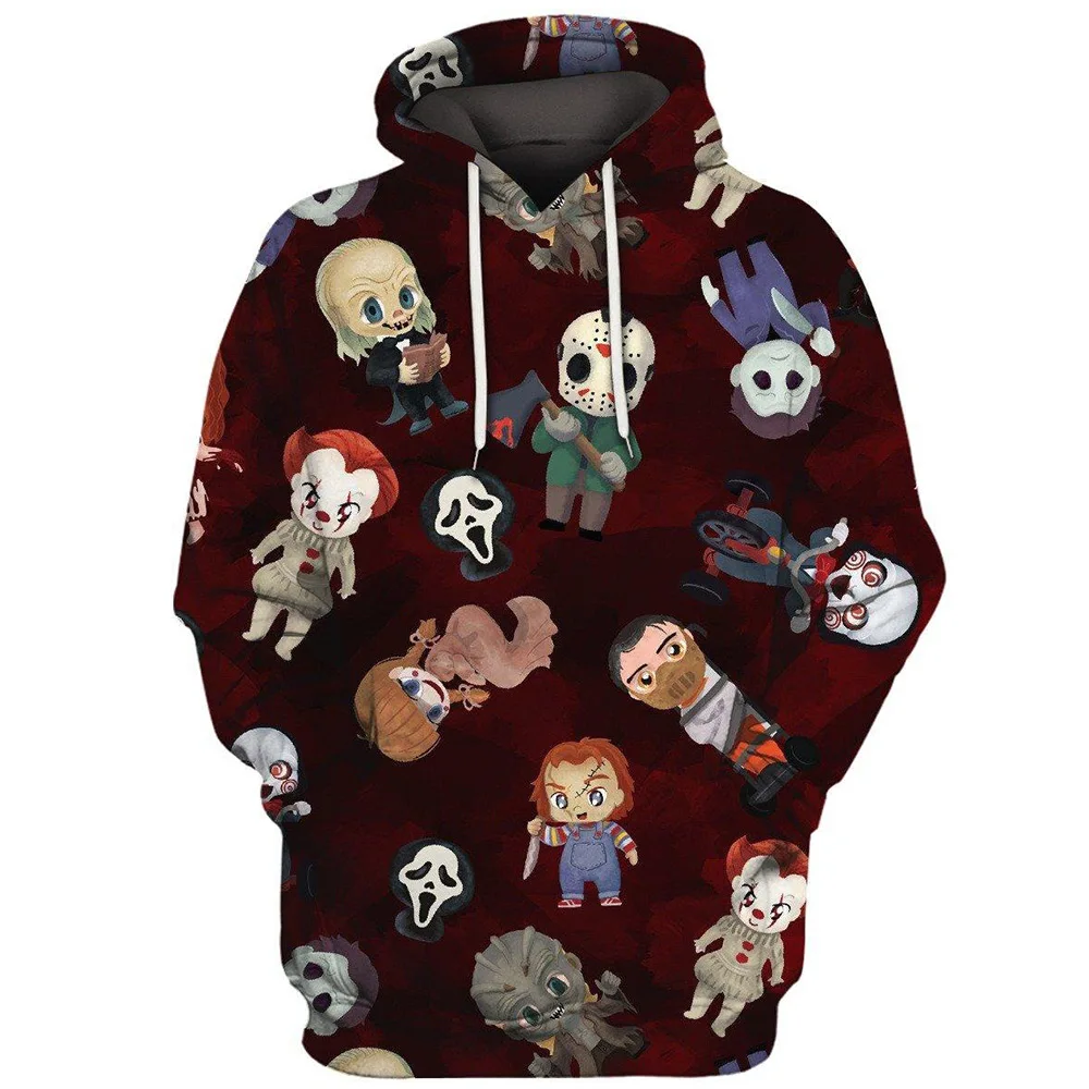 

2019 Horror Movie Cartoon Charactor 3D Print Hoodies Skull Scary Clown Mask Pattern Hooded Sweatshirt Long Sleeve Autumn Jackets
