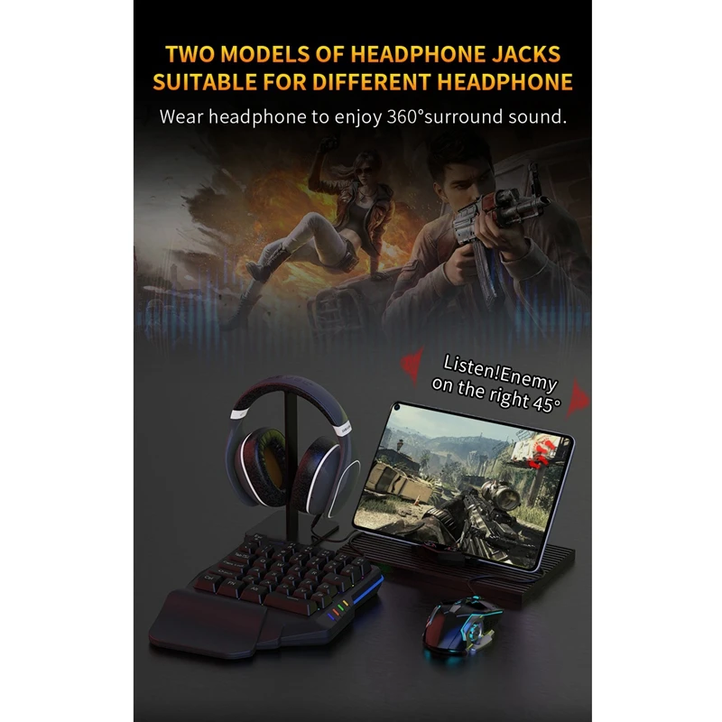 3 in 1 Bluetooth Gaming Keyboard Mouse Converter Combo Dual Headphone Dock Adapter for PUBG Android Mobile Game