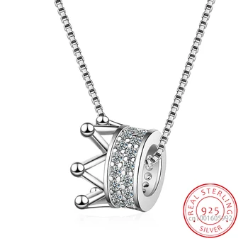 

Women's 925 Sterling Silver Zirconia Crown Necklace Two Colors Queen Wind Cavicle Chain For Women Ladies Gift