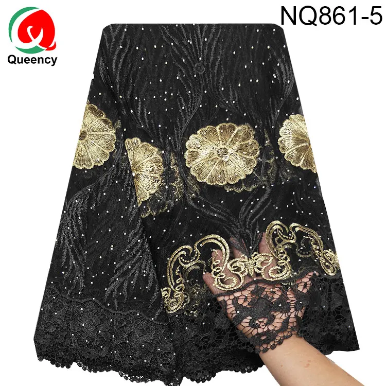 NQ861-DHL ON SALE Net Lace Fabric Design Nigeria Italy Full Stones Tulle Lace for Wedding and Party Material 5yards