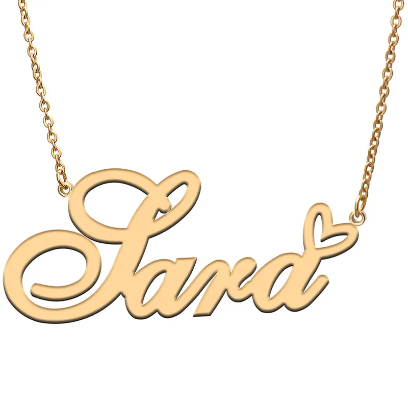 

Love Heart Sara Name Necklace for Women Stainless Steel Gold & Silver Nameplate Pendant Femme Mother Child Girls Gift