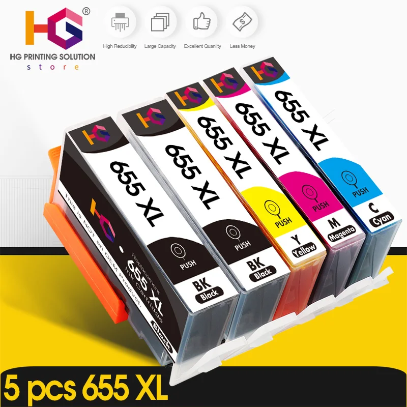 

5 pcs Compatible for HP655xl for hp 655 xl Black Ink Cartridge with chip For HP Deskjet 6520 6525 6625 printer