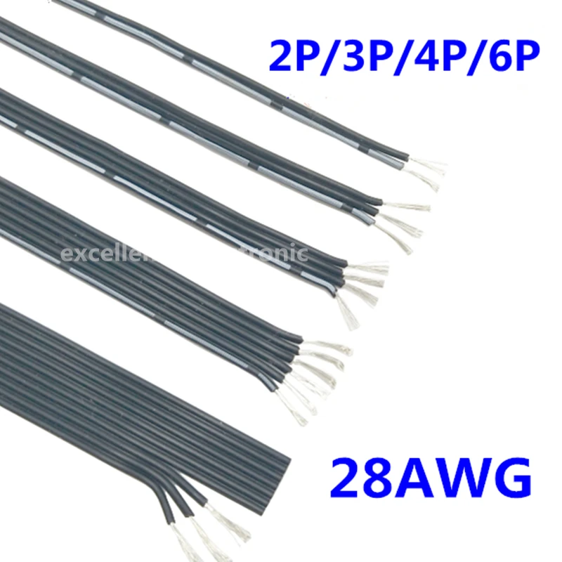 

5meters Black Soft Tin-plating Copper Wire 28AWG Silicone Line 2P 3P 4P 6P Cold Resistant Parallel Wire Multi-core strand Wire