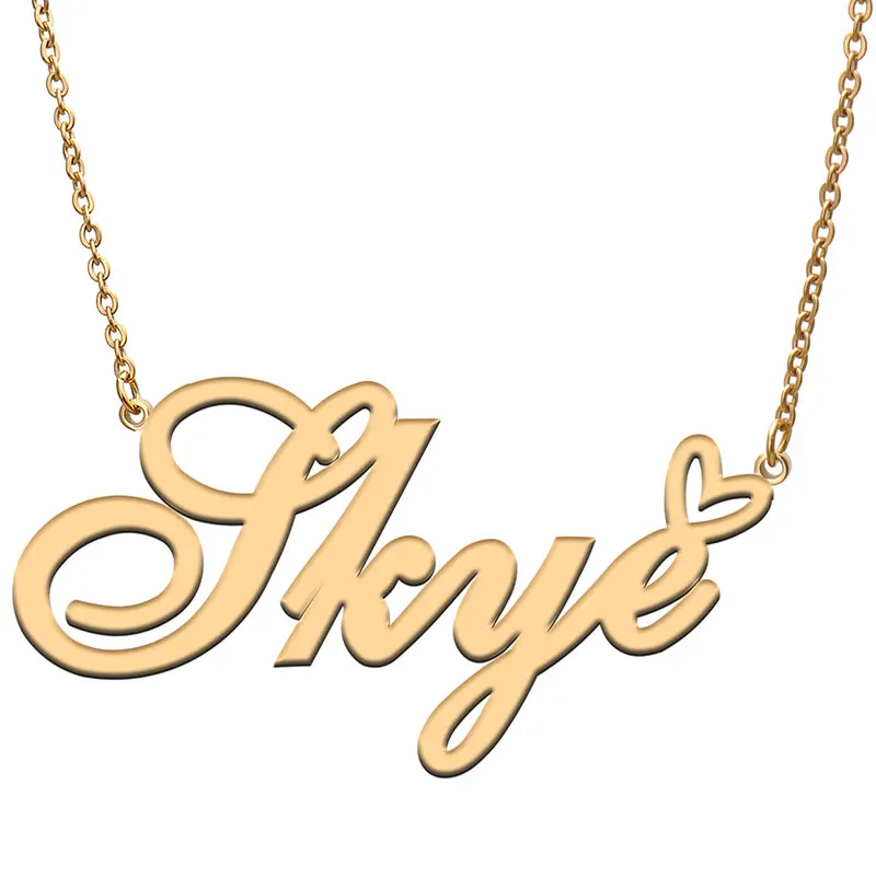

Skye Name with Love Heart Necklace for Women Stainless Steel Jewelry Nameplate Pendant Femme Mother Child Girls Gift