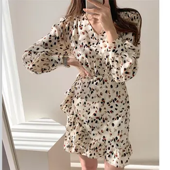 

Alien Kitty Sexy All-Match Print 2020 Elegant Shoulder Pad V-neck Plus Floral Hot Gentle Office Lady Casual Loose Short Dresses