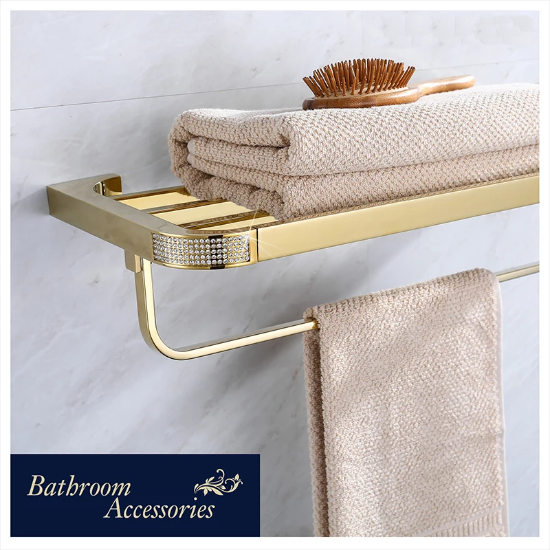 European Luxury Crystal Gold Bathroom Accessories Set Bath Hardware Set Gold Soap Dish Wall Mounted Towel Paper Holder