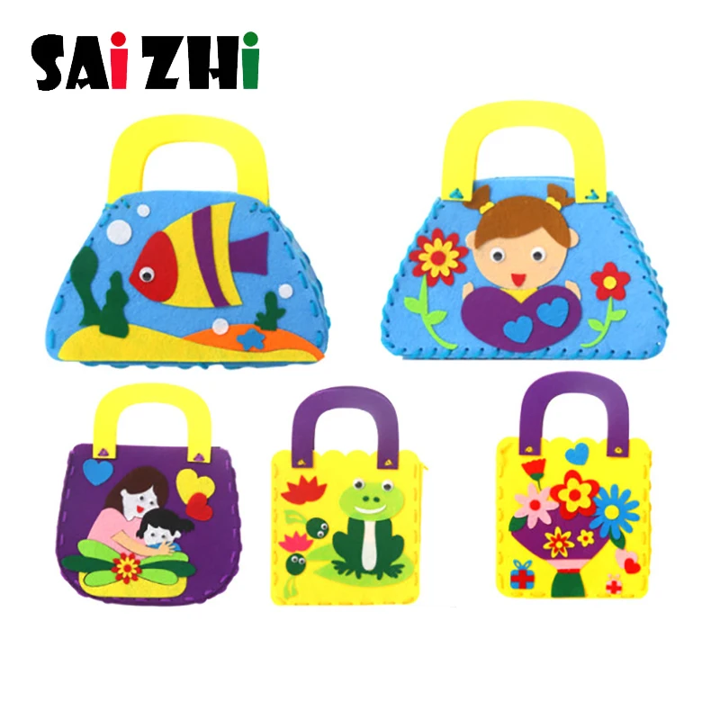 Saizhi Non-tissé tissu bricolage sac à main enfants artisanat jouet vêtement en tissu Non tissé coloré à la main sac dessin animé Animal enfants sacs à main