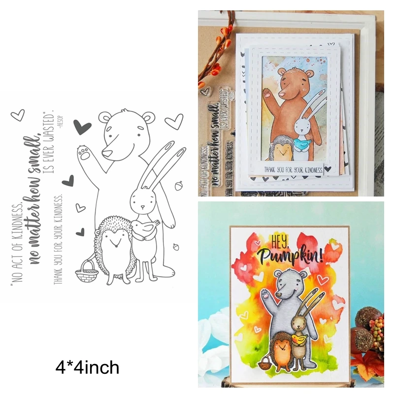 

Big Bear Rabbit Hedgehog Bird Heart Words Sentence Clear Silicone Stamps Transparent Stamp Hot Make Cute Cards Embossing Paper