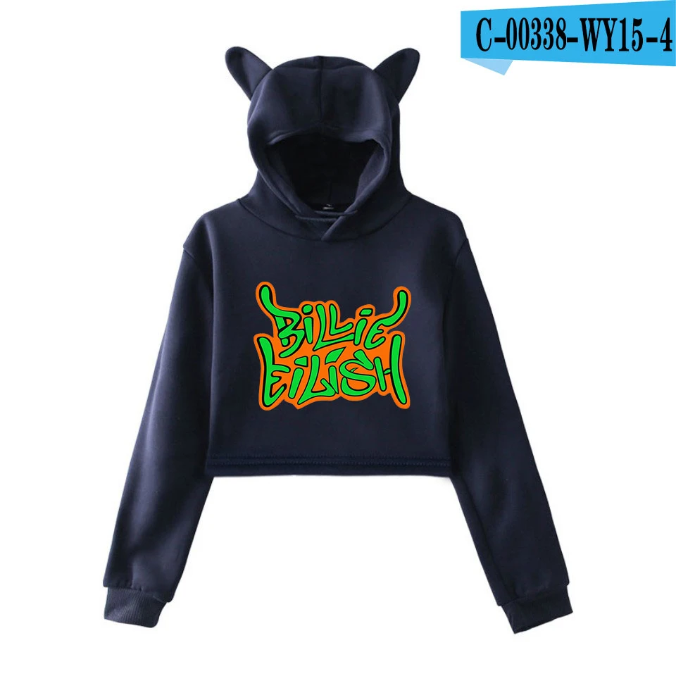 00338Navy Billie Eilish Cat уличная толстовка с капюшоном, Повседневный пуловер с капюшоном для мужчин и женщин, Спортивная толстовка с длинным рукавом в стиле хип-хоп, верхняя одежда - Цвет: 00338Navy