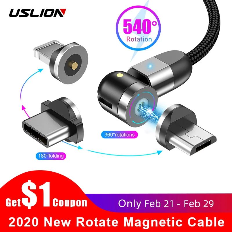 USLION 2020 Новый 540 градусов вращающийся магнитный кабель Micro USB Type C кабель Магнитный зарядный кабель для iPhone 11 Pro Max Data Line USLION 2020 Новый 540 градусов вращающийся магнитный кабель Micro USB Type C кабель Магнитный зарядный кабель для iPhone 11 Pro Max Data Line